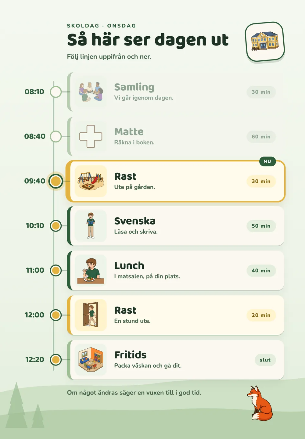 En skoldag på surfplattan, från samling till fritids.